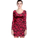 Valentines Day Hearts Pattern Love Red Long Sleeve Velvet Bodycon Dress