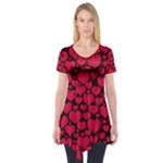 Valentines Day Hearts Pattern Love Red Short Sleeve Tunic 