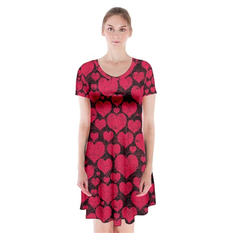 Valentines Day Hearts Pattern Love Red Short Sleeve V