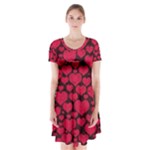 Valentines Day Hearts Pattern Love Red Short Sleeve V-neck Flare Dress