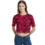 Valentines Day Hearts Pattern Love Red Women s Round Neck Short Sleeve Crop Top