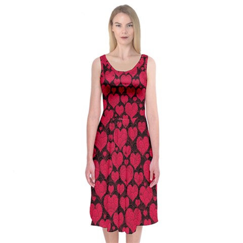 Valentines Day Hearts Pattern Love Red Midi Sleeveless Dress from ArtsNow.com