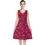 Valentines Day Hearts Pattern Love Red V-Neck Midi Sleeveless Dress 