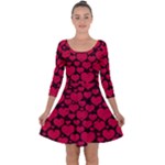 Valentines Day Hearts Pattern Love Red Quarter Sleeve Skater Dress