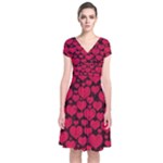 Valentines Day Hearts Pattern Love Red Short Sleeve Front Wrap Dress