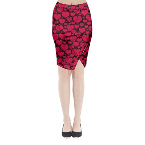 Valentines Day Hearts Pattern Love Red Midi Wrap Pencil Skirt from ArtsNow.com