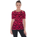 Valentines Day Hearts Pattern Love Red Shoulder Cut Out Short Sleeve Top