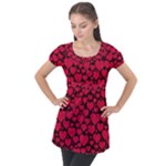 Valentines Day Hearts Pattern Love Red Puff Sleeve Tunic Top