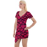 Valentines Day Hearts Pattern Love Red Short Sleeve Asymmetric Mini Dress