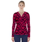 Valentines Day Hearts Pattern Love Red V-Neck Long Sleeve Top