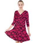 Valentines Day Hearts Pattern Love Red Quarter Sleeve Front Wrap Dress