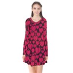 Valentines Day Hearts Pattern Love Red Long Sleeve V-neck Flare Dress