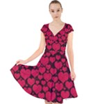 Valentines Day Hearts Pattern Love Red Cap Sleeve Front Wrap Midi Dress