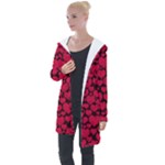 Valentines Day Hearts Pattern Love Red Longline Hooded Cardigan