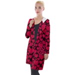 Valentines Day Hearts Pattern Love Red Hooded Pocket Cardigan