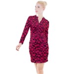 Valentines Day Hearts Pattern Love Red Button Long Sleeve Dress