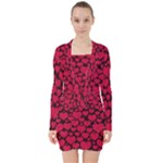 Valentines Day Hearts Pattern Love Red V-neck Bodycon Long Sleeve Dress