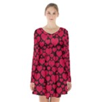 Valentines Day Hearts Pattern Love Red Long Sleeve Velvet V-neck Dress