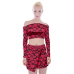 Valentines Day Hearts Pattern Love Red Off Shoulder Top with Mini Skirt Set