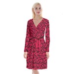 Valentines Day Hearts Pattern Love Red Long Sleeve Velvet Front Wrap Dress