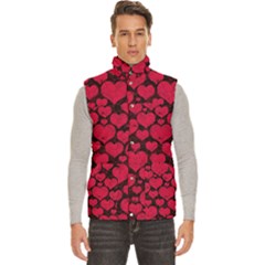 Valentines Day Hearts Pattern Love Red Men s High Neck Button Up Puffer Vest from ArtsNow.com