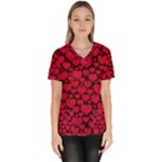 Valentines Day Hearts Pattern Love Red Women s V-Neck Scrub Top