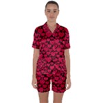 Valentines Day Hearts Pattern Love Red Satin Short Sleeve Pajamas Set