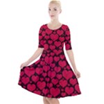 Valentines Day Hearts Pattern Love Red Quarter Sleeve A-Line Dress