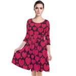 Valentines Day Hearts Pattern Love Red Quarter Sleeve Waist Band Dress