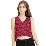 Valentines Day Hearts Pattern Love Red V-Neck Cropped Tank Top