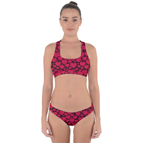 Valentines Day Hearts Pattern Love Red Cross Back Hipster Bikini Set from ArtsNow.com