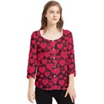 Valentines Day Hearts Pattern Love Red Chiffon Quarter Sleeve Blouse