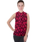 Valentines Day Hearts Pattern Love Red Mock Neck Chiffon Sleeveless Top