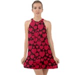 Valentines Day Hearts Pattern Love Red Halter Tie Back Chiffon Dress