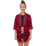 Valentines Day Hearts Pattern Love Red Open Front Chiffon Kimono