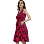 Valentines Day Hearts Pattern Love Red Sleeveless V-Neck Skater Dress with Pockets