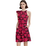 Valentines Day Hearts Pattern Love Red Cocktail Party Halter Sleeveless Dress With Pockets