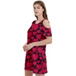 Valentines Day Hearts Pattern Love Red Women s Cold Shoulder Round Neck Mini Dress