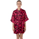 Valentines Day Hearts Pattern Love Red Half Sleeve Satin Kimono 