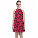 Valentines Day Hearts Pattern Love Red Velvet Halter Neckline Dress 