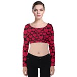 Valentines Day Hearts Pattern Love Red Velvet Long Sleeve Crop Top