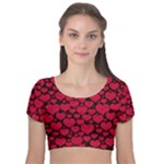 Valentines Day Hearts Pattern Love Red Velvet Short Sleeve Crop Top 