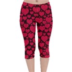 Valentines Day Hearts Pattern Love Red Velvet Capri Leggings 