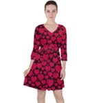 Valentines Day Hearts Pattern Love Red Quarter Sleeve Ruffle Waist Dress