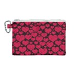 Valentines Day Hearts Pattern Love Red Canvas Cosmetic Bag (Medium)