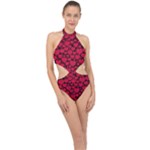 Valentines Day Hearts Pattern Love Red Halter Side Cut Swimsuit