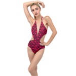 Valentines Day Hearts Pattern Love Red Plunging Cut Out Swimsuit