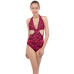 Valentines Day Hearts Pattern Love Red Halter Front Plunge Swimsuit