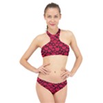 Valentines Day Hearts Pattern Love Red High Neck Bikini Set