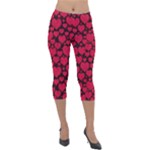 Valentines Day Hearts Pattern Love Red Lightweight Velour Capri Leggings 